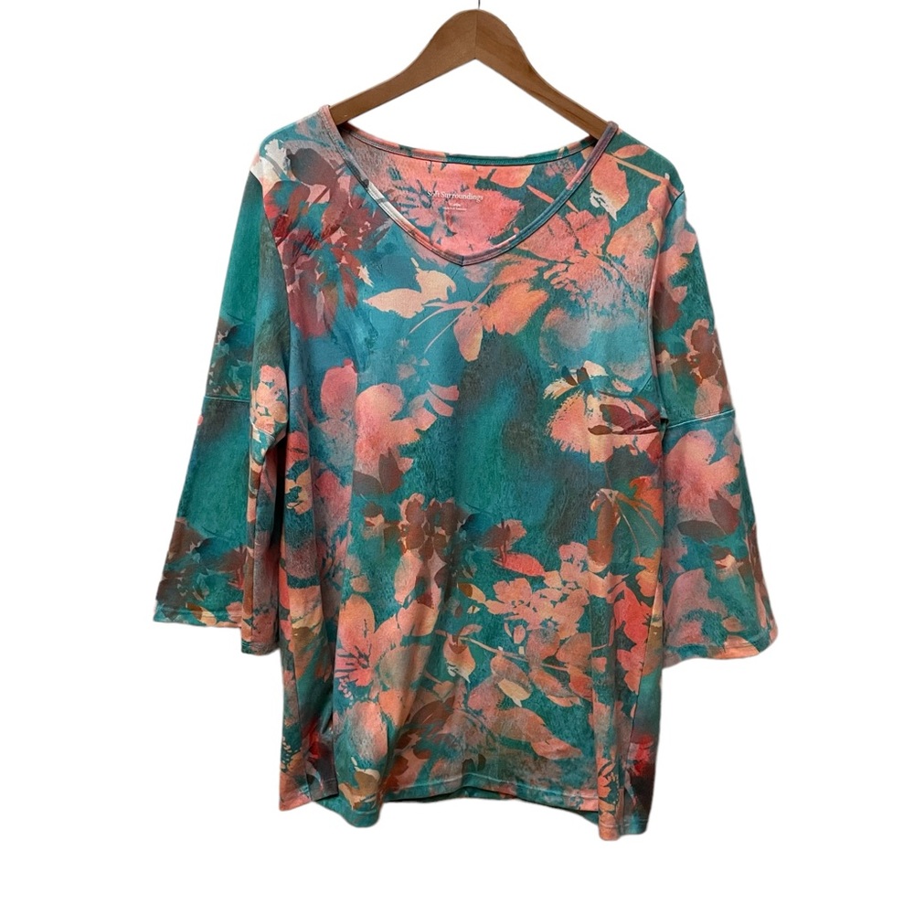 Soft Surroundings Green And Pink Floral Sweater